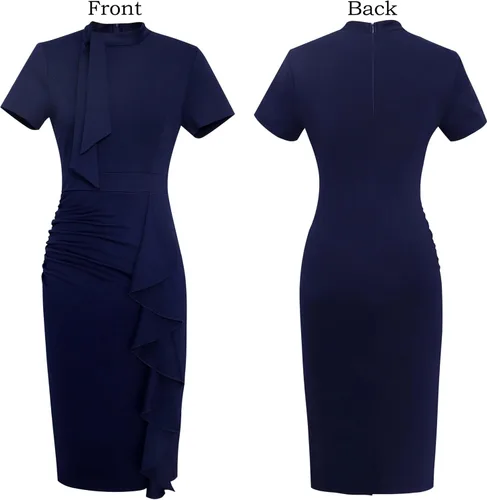 Vista 4 de VFSHOW Womens Bow Tie V Neck Cocktail Work Business Bodycon Pencil Dress