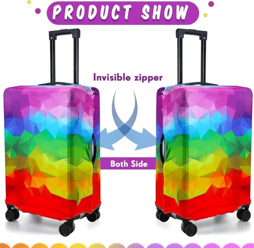 Vista 4 de Sweetude Funda de equipaje de viaje, lavable, protector de maleta con diseño de rombos geométricos, para equipaje de 18 a 28 pulgadas, 3 tamaños