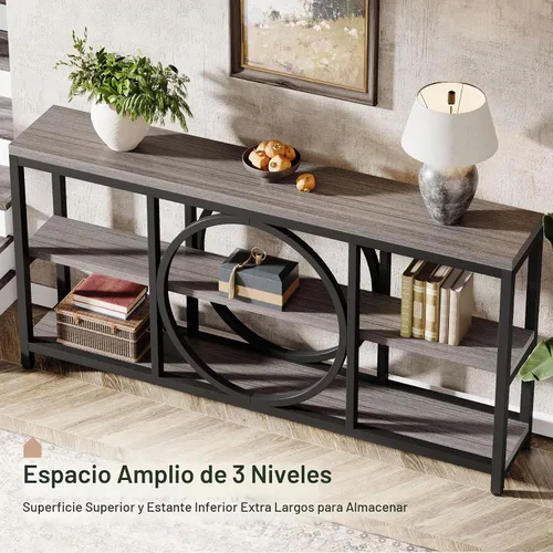 Vista 4 de Tribesigns Mesa consola extra larga de 70.9 pulgadas para entrada, mesa de sofá detrás del sofá con estantes de almacenamiento de madera de 3
