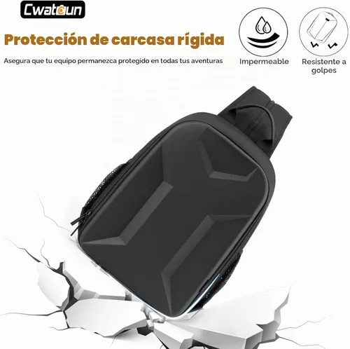 Vista 7 de Cwatcun Mochila para cámara con carcasa rígida para fotografía, bolsa de bandolera con correa de cámara a prueba de golpes 2 en 1, estuche para Negro