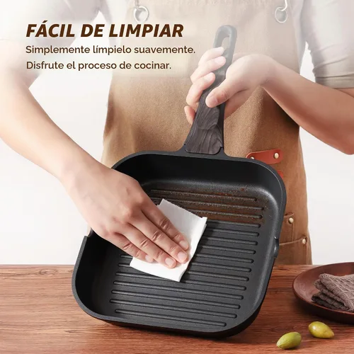 Vista 5 de SENSARTE Sartén antiadherente para estufas, plancha versátil con boquillas de vertido, superficie de cocción grande cuadrada, sartén duradera