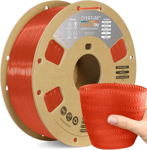 Vista 17 de OVERTURE - Filamento de TPU de 1/16 pulgadas, rollo flexible de poliuretano termoplástico, impresora 3D suave, 95A, carrete de 2.2 libras, precisión