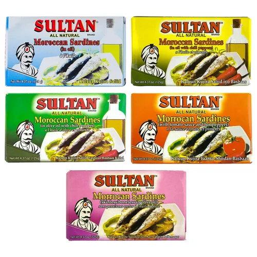 Vista 18 de Sultan Sardinas Marroquíes de Temporada en Aceite con Chiles, 100% Completamente Natural, Alta Proteína, Sin Aditivos, Sin Conservantes, Paleo