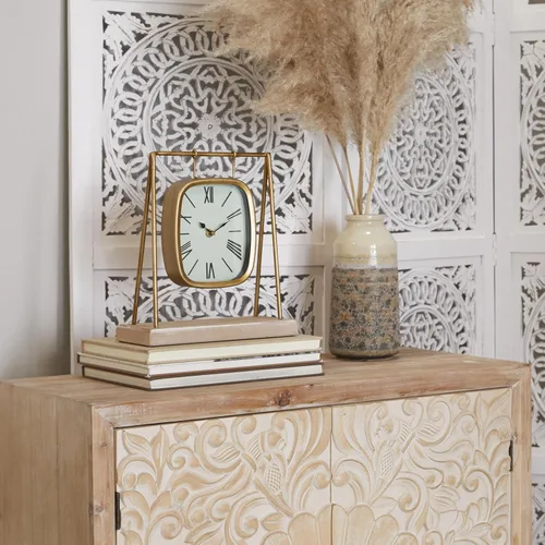 Vista 10 de Deco 79 Reloj de péndulo de madera con base de madera, 10 x 5 x 11 pulgadas, dorado