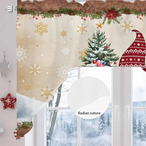 Vista 6 de Cortinas de cocina con cenefa de gnomos de granja, cenefa con bolsillo para barra, paneles de cortina para dormitorio, sala de estar, baño