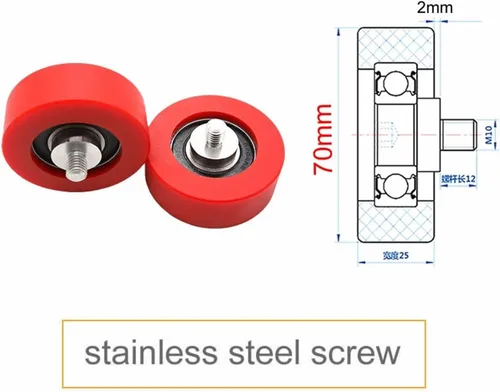 Vista 2 de SSIMOO Diameter 70mm, M10 Screw,PU Polyurethane Bearing with Stainless Steel Screw Rod,Rubber Coated Soft Pulley/Roller,Guide Wheel Kindly