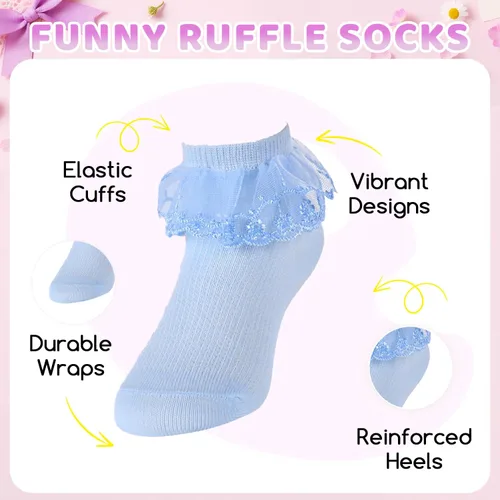 Vista 2 de sockfun Calcetines con volantes para bebé, calcetines de encaje con volantes para niños pequeños y niñas