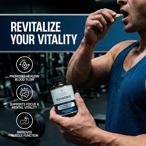 Vista 3 de VITASEI Testronix Suplemento muscular y de rendimiento - 60 cápsulas (paquete de 1) Formulated with Vitamin B6, Megnesium, Boron Citrate, Eurycoma