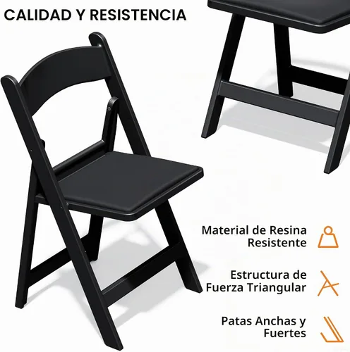 Vista 5 de Sillas plegables de resina con cojín para bodas, fiestas, paquete