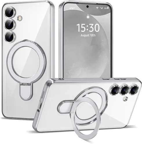 Vista 31 de Funda compatible con Samsung Galaxy S24 Plus con soporte de anillo magnético [compatible con Mag-Safe] protector de lente de cámara chapado Dorado