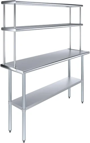 Vista 11 de Mesa de trabajo de acero inoxidable resistente aprobada por la NSF con estante inferior ajustable para cocinas, cuartos de servicio, almacenamiento
