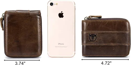 Vista 3 de BULLCAPTAIN Billetera de cuero para hombre con cremallera y bloqueo RFID, monedero (marrón oscuro)