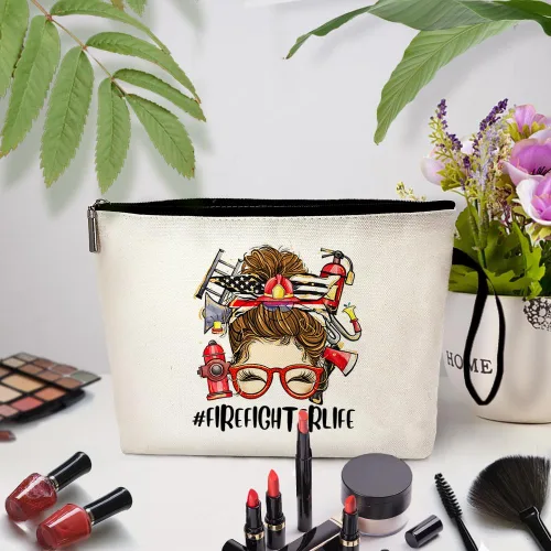 Vista 3 de ZHANTUONE Bolsa de cosméticos Firefighter Life, bolsa de cosméticos para mujer, regalo de héroe de fuego para mamá de bombero, regalo de graduación