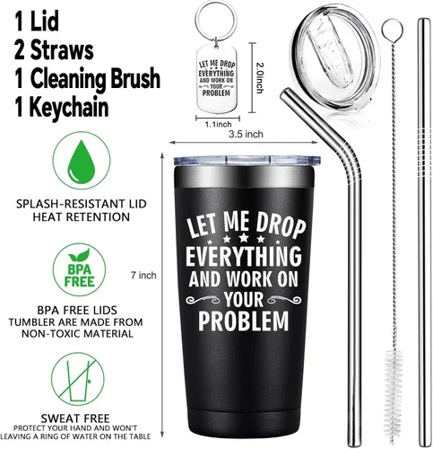 Vista 2 de BIRGILT Let Me Drop Everything and Work on Your Problem, Vaso Térmico de 20oz - Regalos para Compañeros de Trabajo para Navidad - Divertidos Regalos