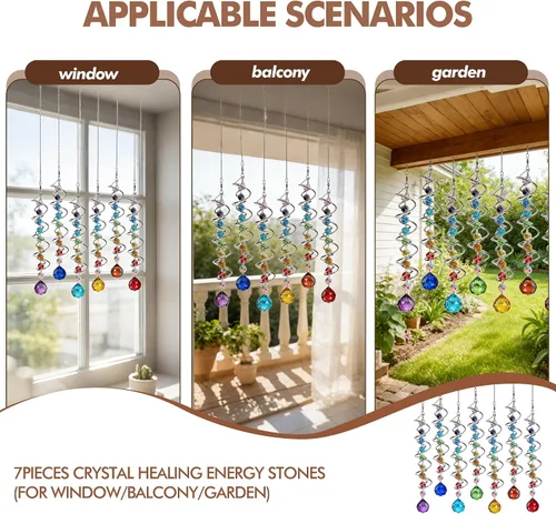 Vista 4 de Atrapasoles de cristal de 7 chakras, adornos de prismas de cristal colgantes con cuentas de arcoíris de 0.787 pulgadas para ventana, jardín