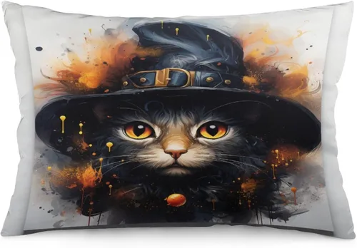 Vista 31 de Funda de almohada con sombrero de bruja con diseño de gato de 20 x 30 pulgadas, diseño de impresión de doble cara con cremallera invisible, Patrón 8