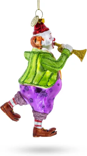 Vista 2 de Jovial payaso actuando en trompeta de cristal adorno de Navidad