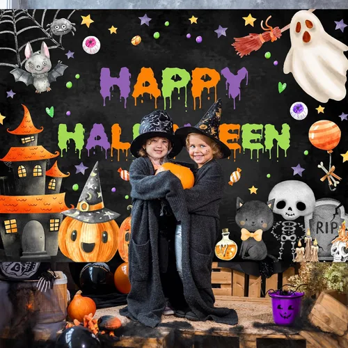Vista 3 de Avezano Telón de fondo de Halloween espeluznante para fiesta de fantasmas para niños, decoración de Halloween, cumpleaños, baby shower, 7 x 5 pies