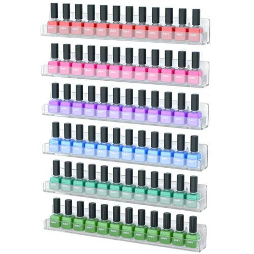 Vista 8 de NIUBEE Paquete de 6 estantes para esmalte de uñas, estante montado en la pared con inserciones de extremo antideslizantes extraíbles, organizador