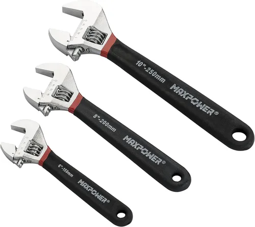 Vista 6 de MAXPOWER Juego de 2 llaves ajustables, llave móvil profesional con mango de inmersión doble, forjada con acabado cromado, métrica/SAE, incluye 6