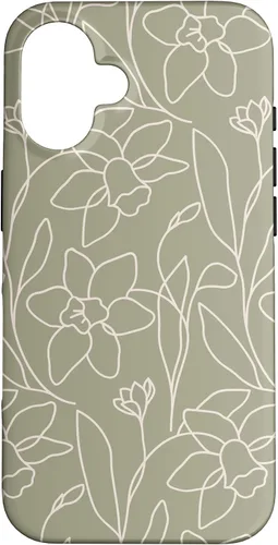 Vista 32 de Poppy Flower Line Art Modern Leaves Boho Artichoke Green Case for iPhone 17