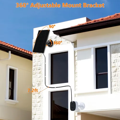 Vista 4 de Zivif Panel solar para cámara de seguridad, cargador solar de 7 W con puerto micro USB y USB-C, panel solar USB C impermeable IP65 para cámaras