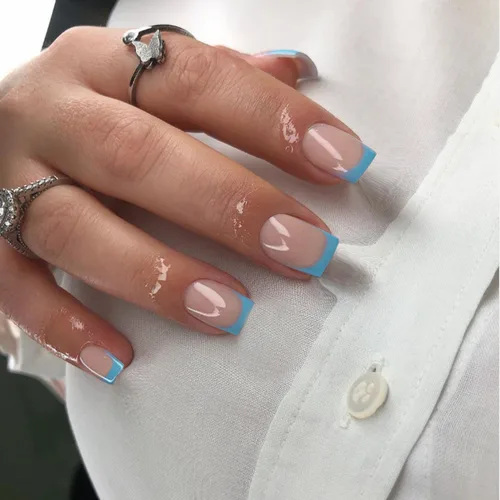 Vista 21 de Uñas postizas a presión con punta francesa negra, uñas cortas de almendra, uñas con pegamento para mujer, uñas acrílicas francesas de gel, uñas