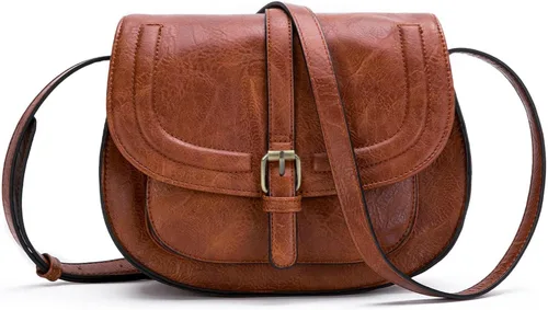 Vista 32 de Bolsa cruzada de cuero vegano para mujer, pequeña, para colgarla en el hombro, monedero, estilo bohemio Beige