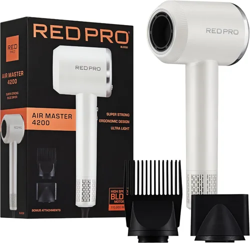 Vista 8 de RED Pro Secador de pelo Air Master 4200 ultraligero, motor BLDC de alta velocidad de 110,000 RPM, 3 ajustes de calor y 3 velocidades, boquilla