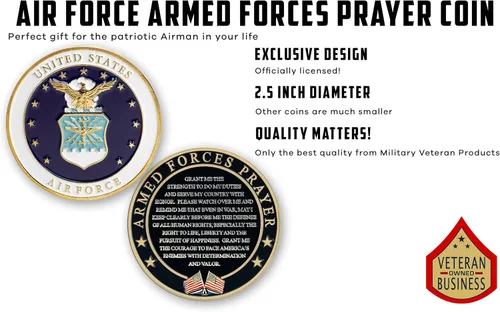 Vista 3 de Moneda de Oración de las Fuerzas Armadas de la Fuerza Aérea - Moneda de Desafío del Valor de la USAF - Regalos para la Fuerza Aérea - Negocio Usmc