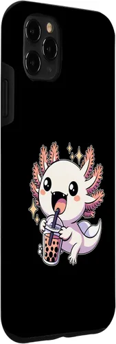 Vista 3 de Funda de té de burbujas japonesa para iPhone 11 Pro Max Kawaii axolotl Boba