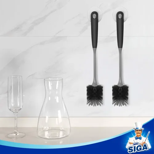 Vista 6 de MR.SIGA Cepillo para botellas de mango largo, cepillo flexible para botellas de agua, cristalería, tazas, negro, paquete de 2 2 pack bottle