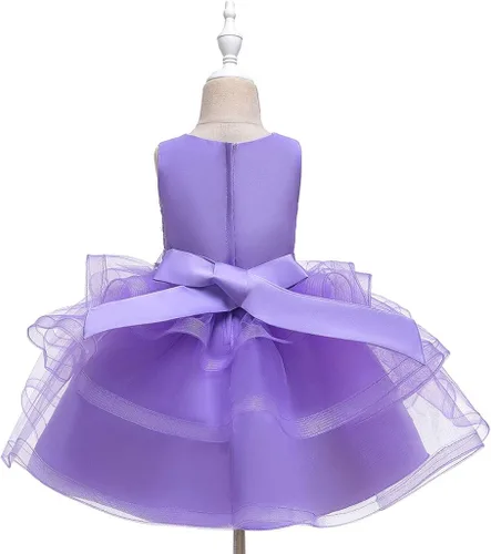 Vista 5 de Vestido de tul con flores para niñas pequeñas, vestido formal de fiesta de cumpleaños, vestido de fiesta de lentejuelas para desfiles, vestido tutú