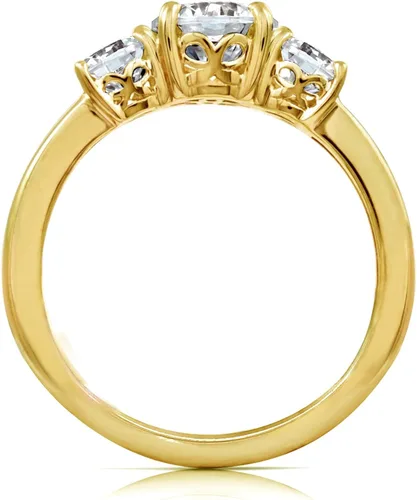 Vista 2 de Tienda Collection Anillo redondo de plata de ley chapado en oro o platino con 3 piedras hecho con circonitas infinitas