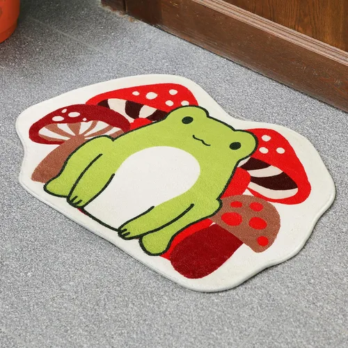 Vista 5 de Timgle Tapete de baño con diseño de rana, 23.6 x 16 pulgadas, antideslizante, absorbente, suave, lavable, grueso, lavable a máquina, tapete de hongo