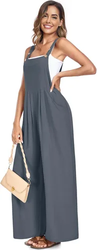 Vista 3 de DACESLON Overol casual de pierna ancha para mujer, overol de verano con tirantes sin mangas con bolsillos