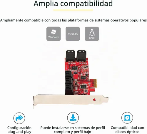 Vista 5 de StarTech Tarjeta PCIe SATA de 10 puertos, 6 Gbps, TAA, NCQ (10P6G-PCIE-SATA-CARD)