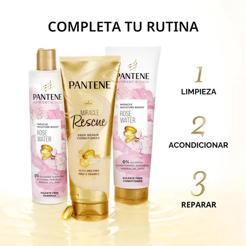 Vista 7 de Pantene Nutrient Blends Miracle Moisture Boost - Champú y acondicionador de agua de rosas, paquete doble para cabello seco, sin sulfatos