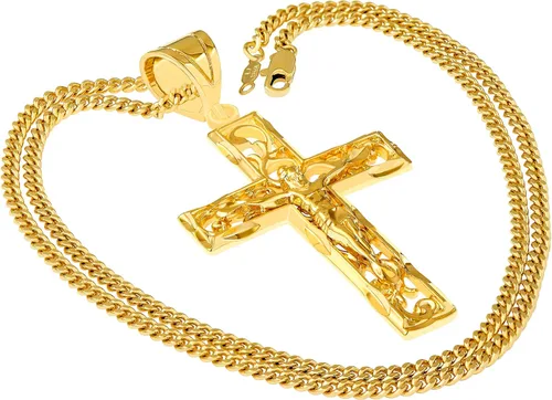 Vista 8 de LIFETIME JEWELRY Collar grande de cruz de crucifijo de filigrana para hombres y mujeres, chapado en oro de 24 quilates