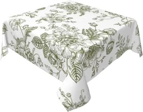 Vista 17 de BETGINY - Mantel cuadrado floral azul de 54 x 54 pulgadas, mantel decorativo de estilo chinoiserie con flores, tela rústica lavable para granja