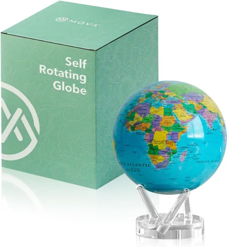 Vista 10 de MOVA Globo – Mapa político azul océano clásico (4.5 pulgadas) Globo del mundo giratorio alimentado por luz Decoración educativa del hogar,