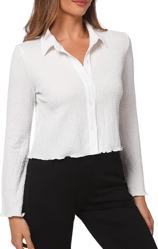 Vista 3 de Camiseta corta de manga larga con cuello polo y botones para mujer