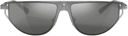 Vista 2 de Versace Lentes de sol para hombre, marco de metal con lentes rojas, 2.244in, Gris-Negro