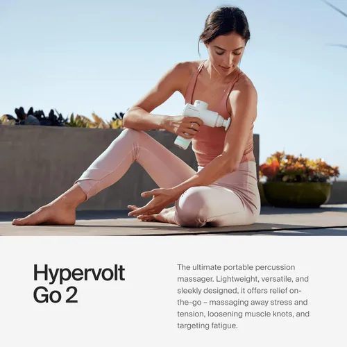 Vista 2 de Hyperice Hypervolt Go 2 - Gris Ártico - Con tecnología Quiet Glide - Pistola de masaje de percusión de mano - 3 velocidades, 2 cabezales