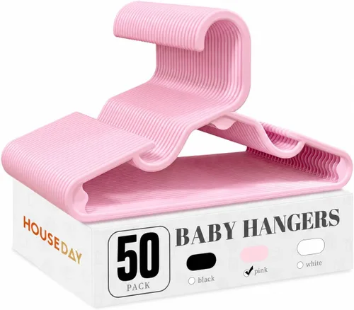 Vista 12 de HOUSE DAY Perchas de plástico para bebé, paquete de 20, perchas de plástico duradero para ropa de bebé, perchas delgadas y compactas para niños