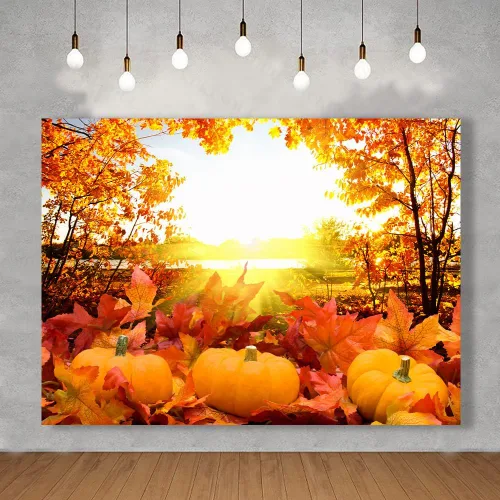 Vista 3 de 7x5ft Pumpkin Background Autumn Maple Forest Photography Backdrop for Harvest Party Banner Decor Portrait Photobooth Studio Props KUBYC564