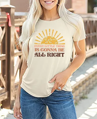 Vista 3 de Every Little Thing is Gonna Be Alright Shirt Women Country Music Shirts Hippie T Shirt Inspirational Tee Top