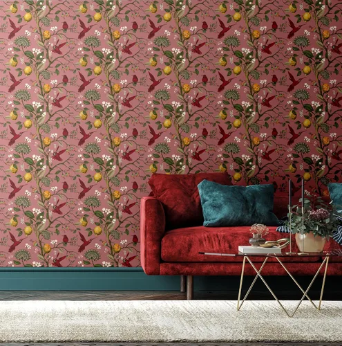 Vista 4 de Blooming Wall Blue Bird Fresh Lemon Tree Papel Tapiz Despegar y Pegar Removible Autoadhesivo Mural de Pared Decoración de Pared