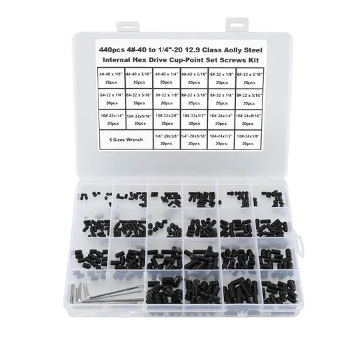 Vista 8 de 440 piezas de 22 tamaños, 4#-40 a 1/4 "-20 estándar SAE Allen cabeza hexagonal Tornillos de cabeza hexagonal, juego de tornillos hexagonales