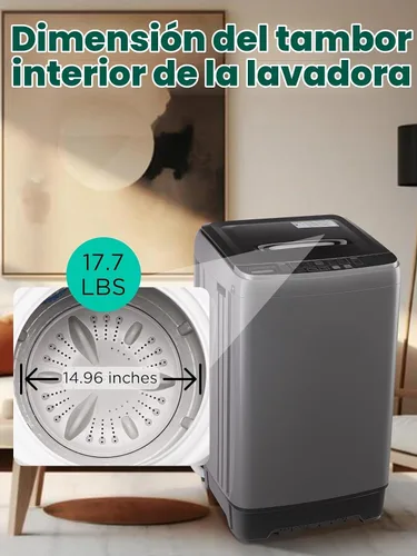Vista 8 de F.W.WOOLWORTHS Lavadora de 17.7 libras con bomba de drenaje, lavadora automática completa con 10 programas de lavado, 8 niveles de agua para el Gris